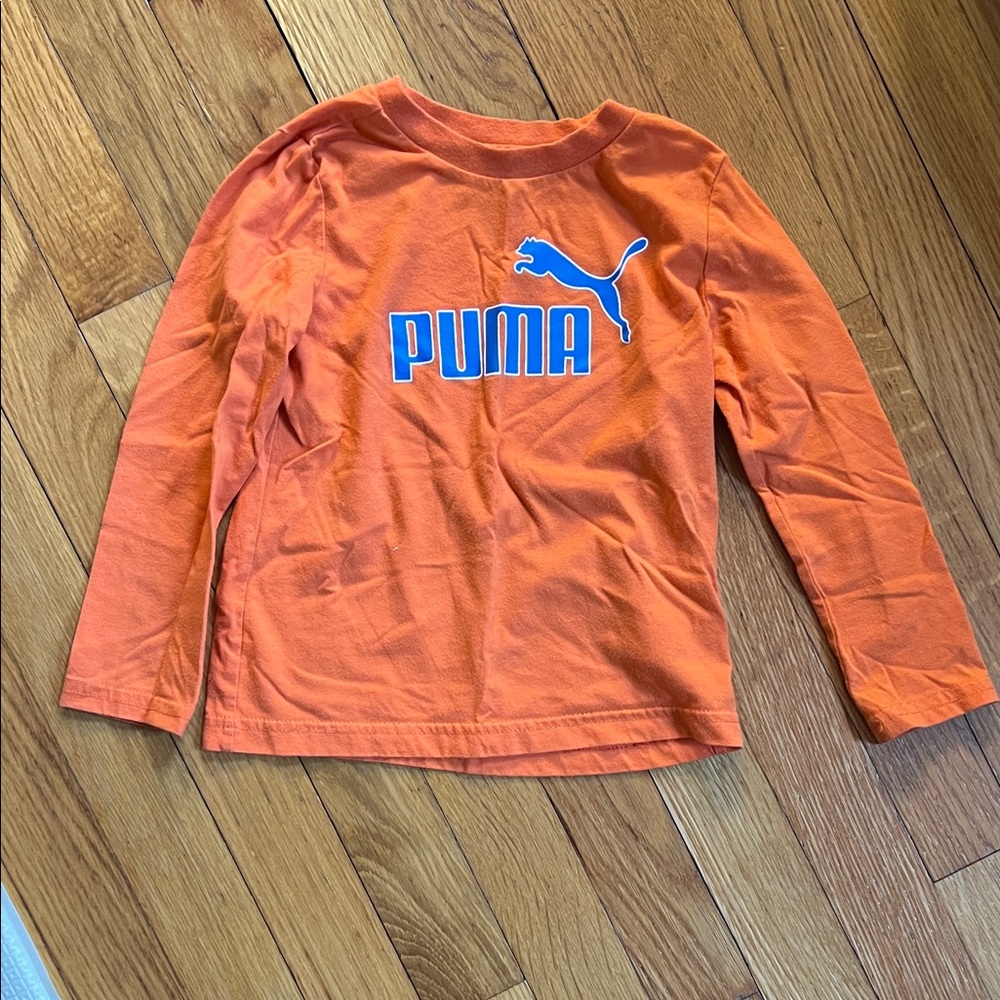 Puma Kids Orange Long Sleeve Tee with Blue Logo